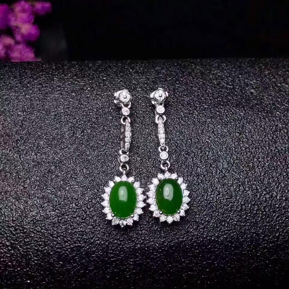 Green Jade Drop Earrings: Sterling Silver Dainty Jewelry