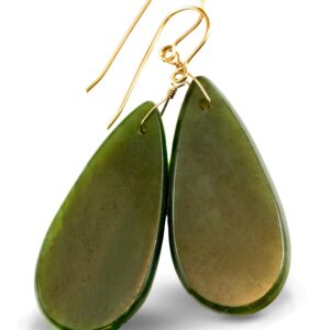 Green Jade Earrings Natural Nephrite Smooth Large Teardrop 14k Gold Or Filled Or Sterling Silver Simple Classic Cut Thin Drops Long Real