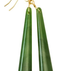 Green Jade Earrings Natural Nephrite Smooth Long Skinny 14k Solid Gold Or Filled Or Sterling Silver Simple Contemporary Thin Drops Long 2.7"