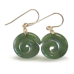 Green Jade Earrings Natural Nephrite Koru Carved Spiral 14k Solid Yellow Gold Or Filled Or 14k Rose Gold Filled Or Sterling Silver Simple