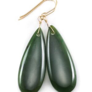 Green Jade Earrings Natural Nephrite Smooth Super Large Teardrop 14k Solid Gold Or Filled Or Sterling Silver Simple Classic Drops Long Real