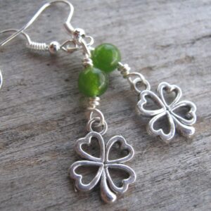 Green Shamrock Earrings, St. Patricks Day Earrings, Jade Earrings, Luck Irish Earrings, Nature Earrings, Antiqued Silver, READY To SHIP