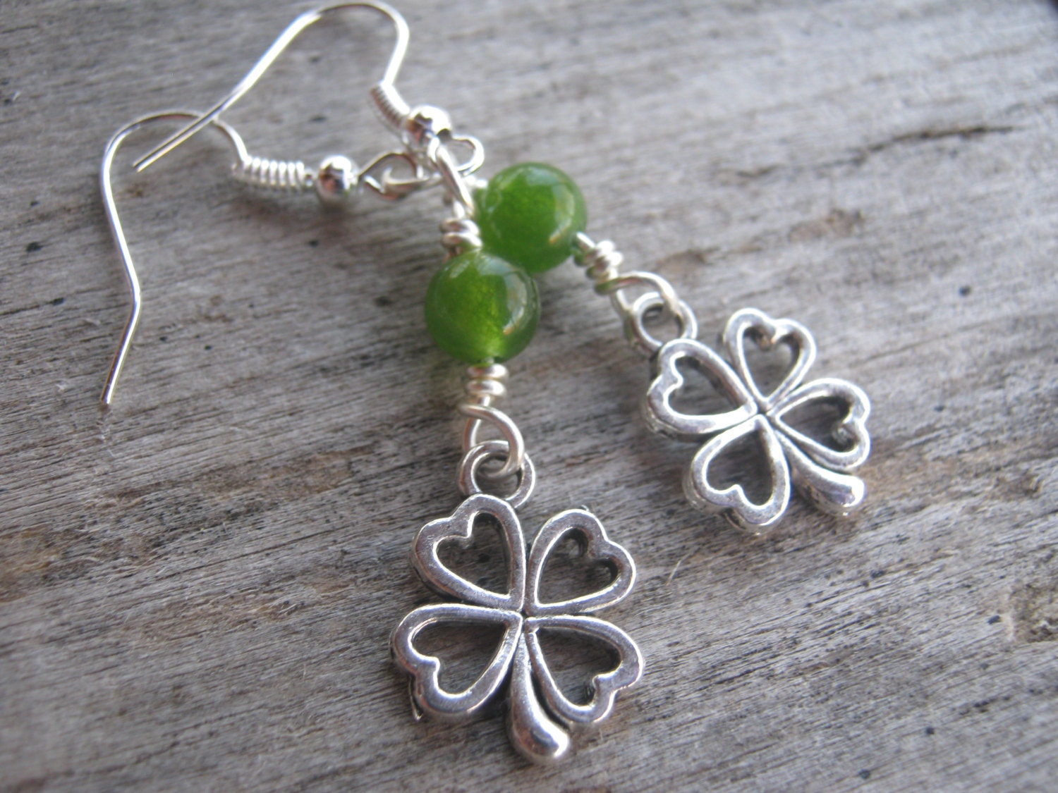 Green Shamrock Earrings, St. Patricks Day Earrings, Jade Earrings, Luck Irish Earrings, Nature Earrings, Antiqued Silver, Ready To Ship