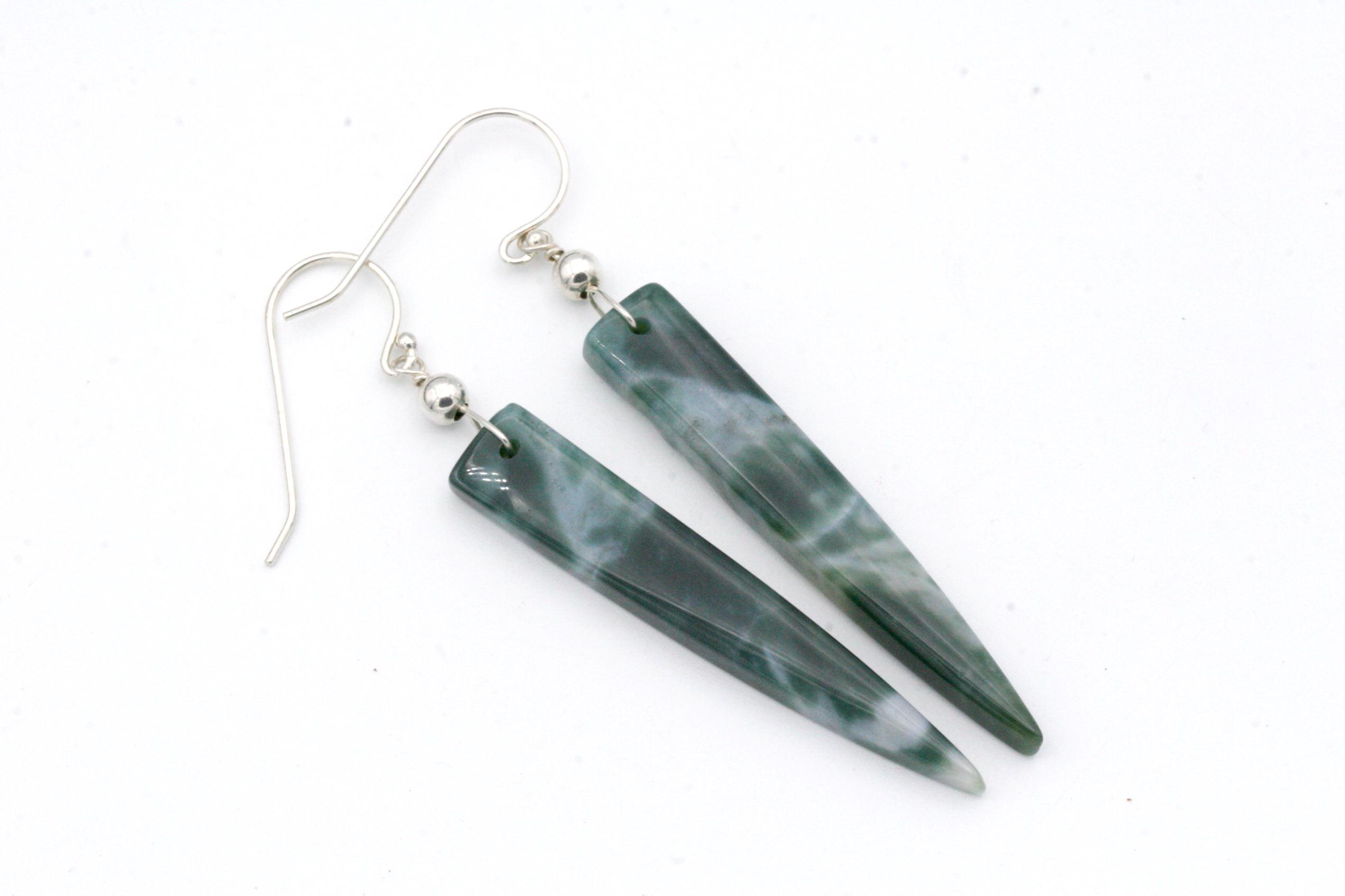 Green Jade Spike Earrings: Sterling Silver Dangle Earrings Green Jade Spike Earrings: Sterling Silver Dangle Earrings