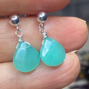 Green Jade Sterling Silver Earrings: Petite Gemstone Dangles