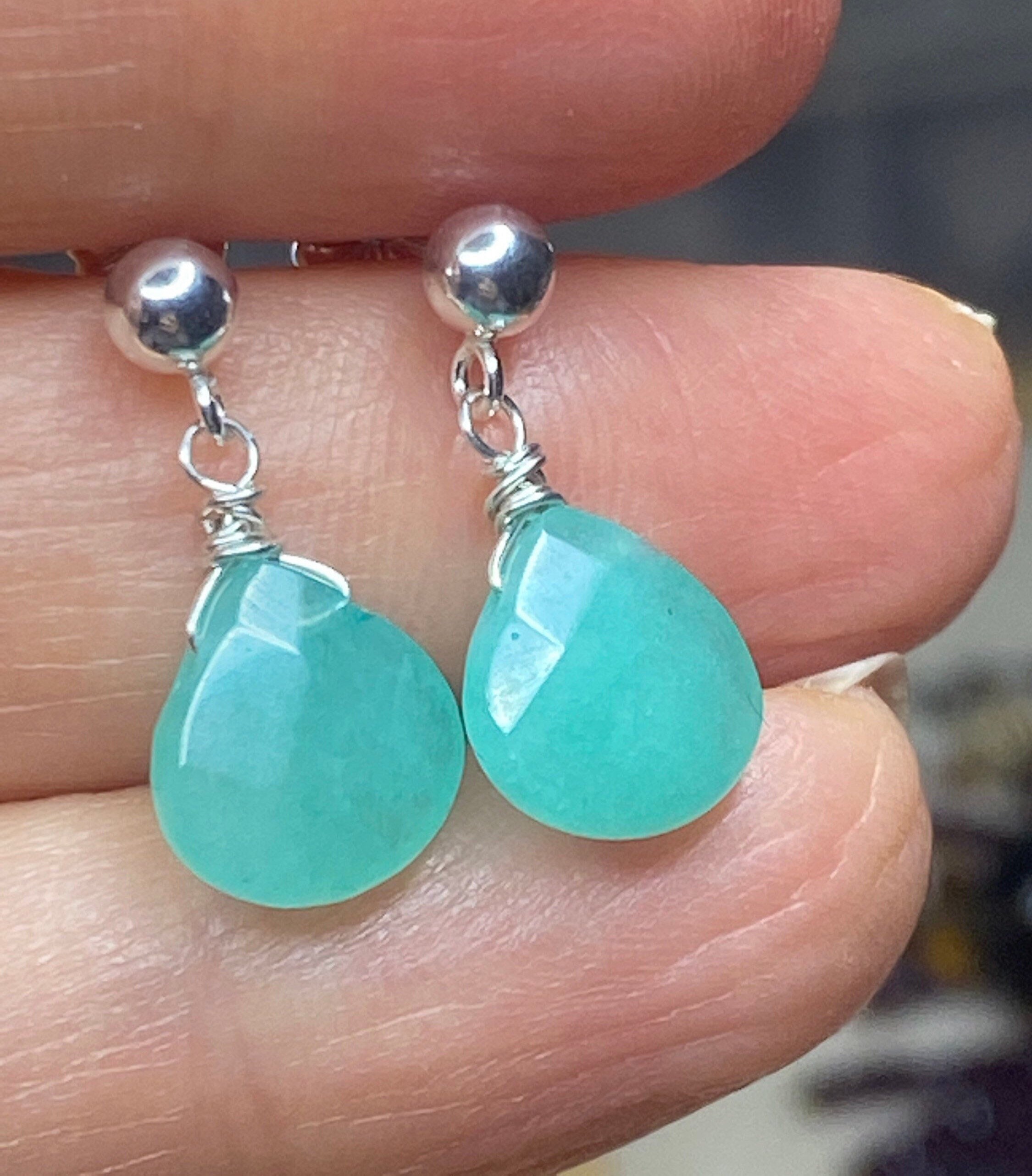 Green Jade Sterling Silver Earrings: Petite Gemstone Dangles