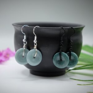 Guatemalan Jadeite Jade Donut Dangle Silver, Gold, Copper or Black Wire Earrings