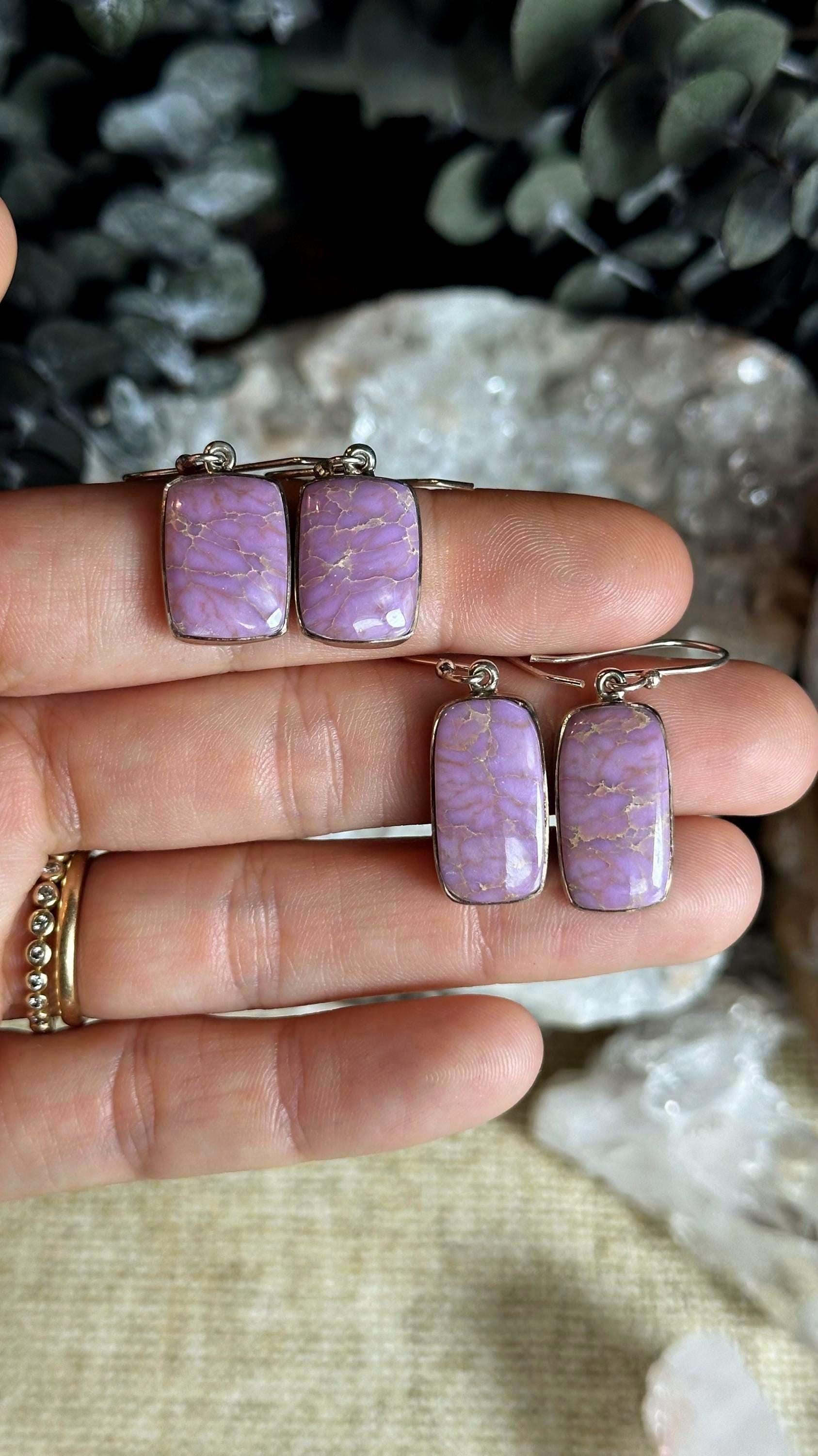 Lavender Jade Dangle Earrings, .925 Sterling Silver