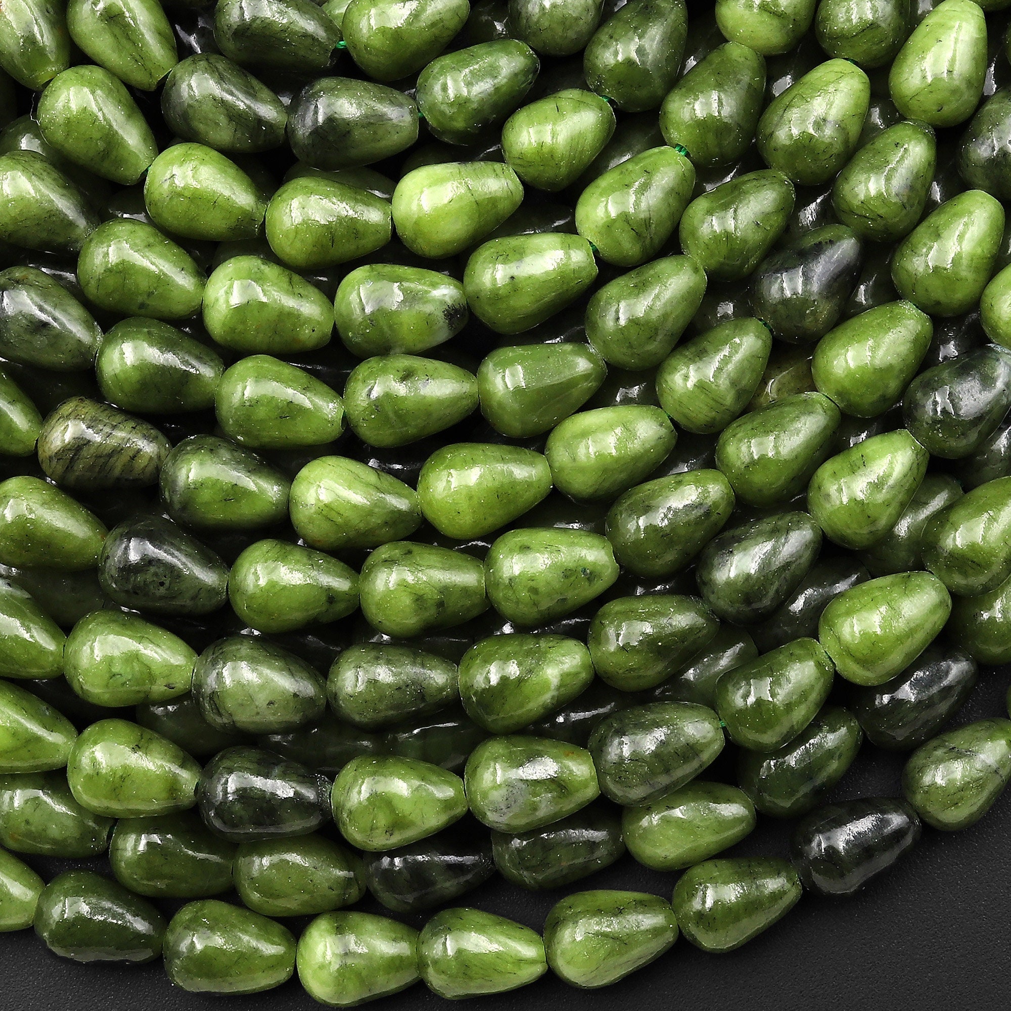Natural Canadian Jade Teardrop 8mm Beads Vertically Drilled Gemstone Good For Earrings 15.5" Strand