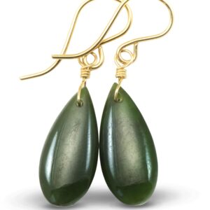 Jade Earrings Natural Green Nephrite Simple Teardrop Smooth Sterling Silver Or 14k Solid Gold Or Filled Simple Dainty Lightweight Drops