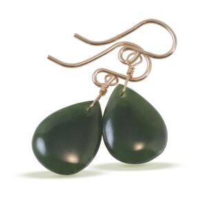Jade Earrings Natural Green Nephrite Smooth Teardrop Dangles 14k Solid Gold Or 14k Yellow Or Rose Gold Filled Or Sterling Silver Classic