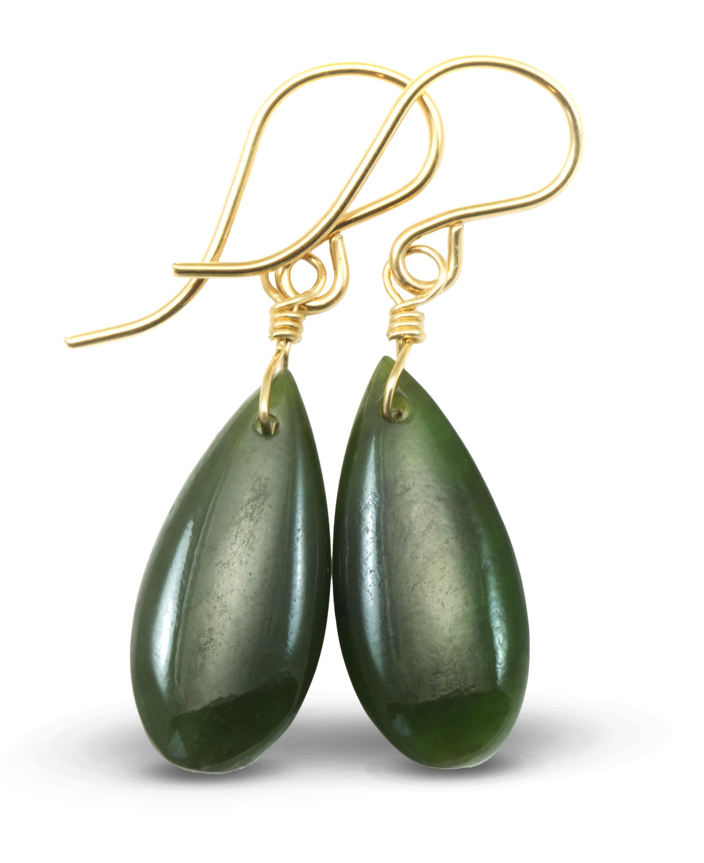 Jade Earrings Natural Green Nephrite Simple Teardrop Smooth Sterling Silver Or 14k Solid Gold Or Filled Simple Dainty Lightweight Drops