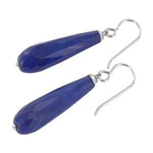 Navy Blue Jade Earrings, Sterling Silver Briolette Drop Earrings