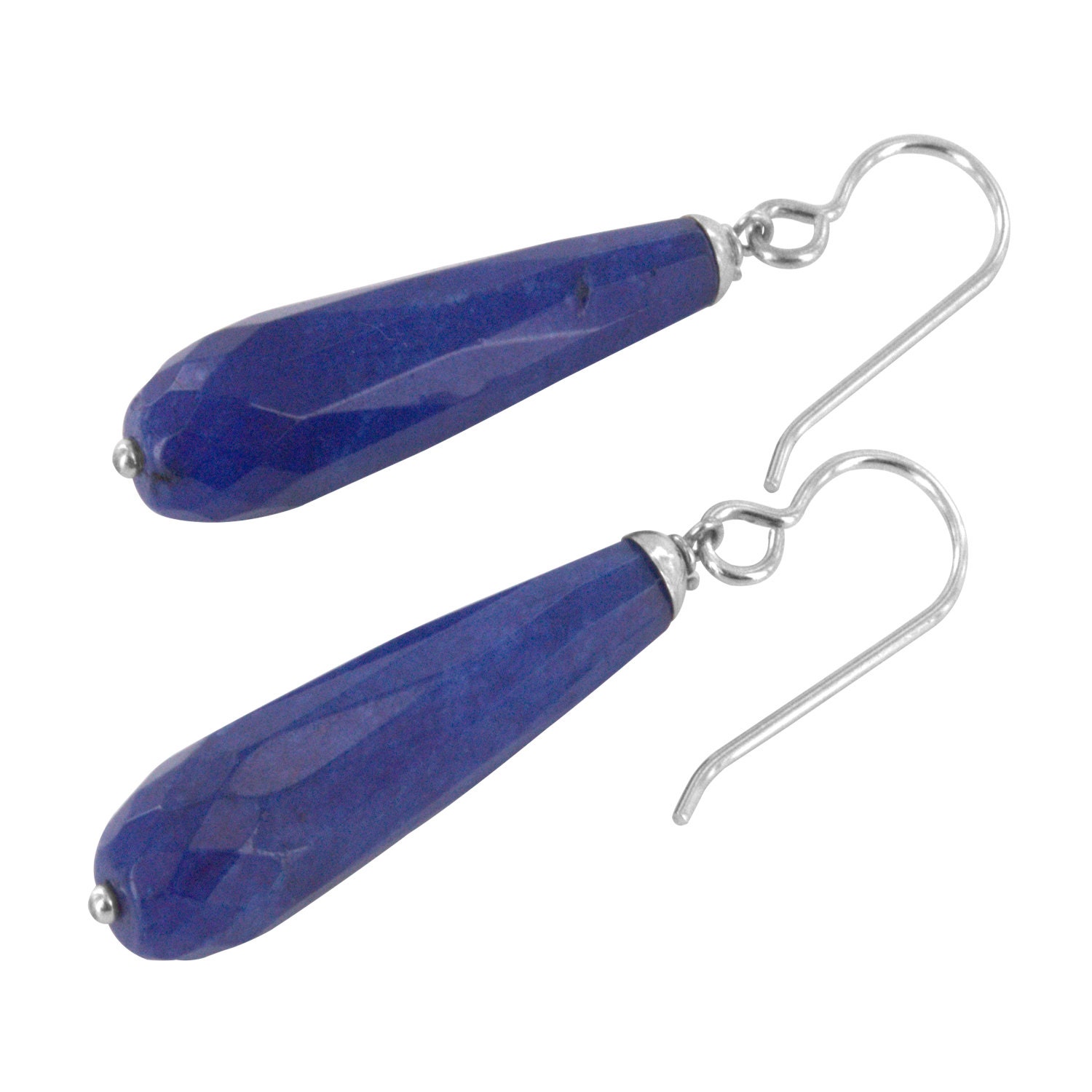 Navy Blue Jade Earrings, Sterling Silver Briolette Drop Earrings