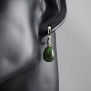 Nephrite Jade Drop Earrings - Smooth Natural Green Jade - Sterling Silver Huggie