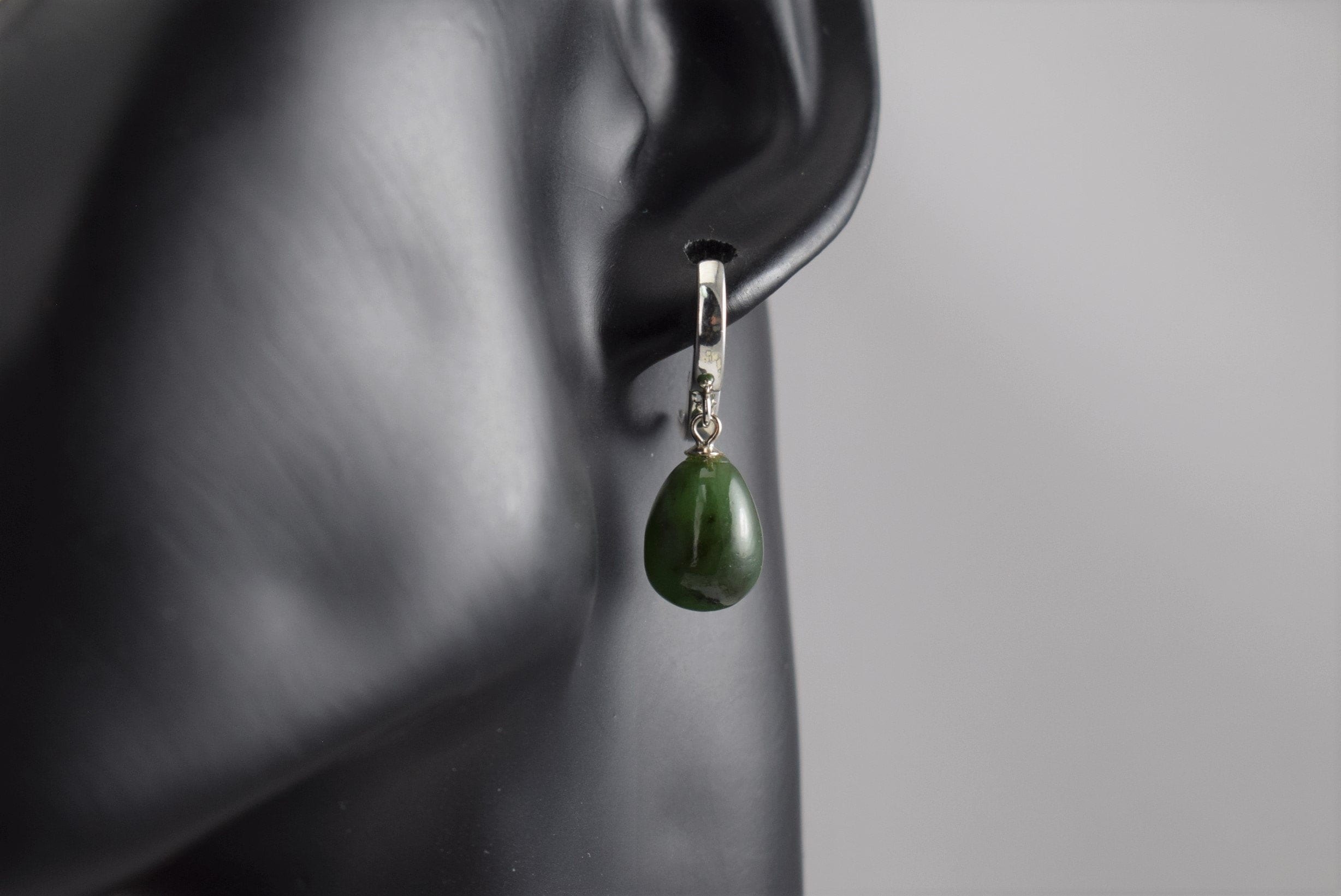 Nephrite Jade Drop Earrings - Smooth Natural Green Jade - Sterling Silver Huggie