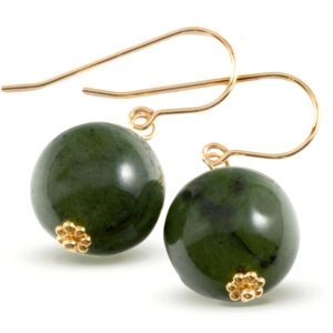 Nephrite Green Jade Earrings Simple Large Round Drops Smooth Sterling Silver Or 14k Solid Gold Or 14 Yellow Or Rose Gold Filled Simple