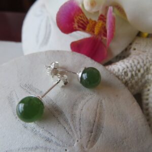 Nephrite Jade Sterling Silver Stud Earrings, Green Gemstone