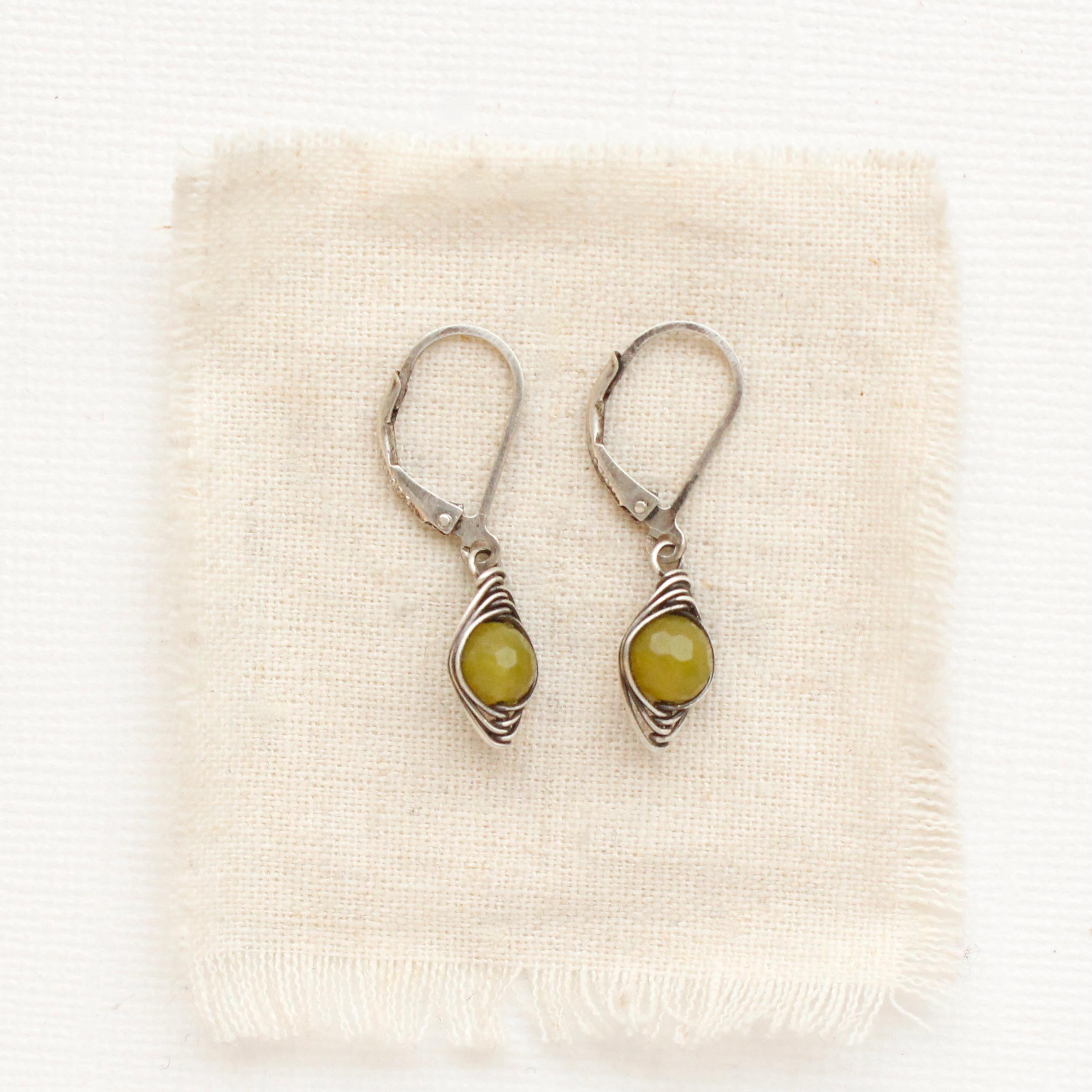 Perfect Wrap Olivine Jade Earrings, Dainty Gemstone Earrings, Small Earthy Earrings, Colorful Earrings, Jade Earrings, Jade Jewelry