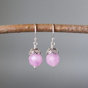Purple Jade Earrings - Bali Silver Earrings - Purple Gemstone Earrings - Lavender Earrings - Wire Wrap Earrings Silver - Purple And Silver