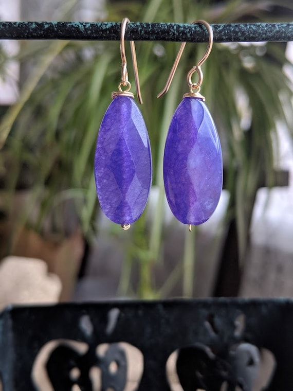 Purple Jade Earrings | Gold Filled Drop Earrings | Handmade Gemstone Jewelry | Gift For Her