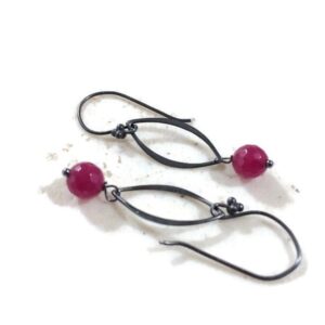 Red Earrings - Oxidized Sterling Silver Jewelry - Jade Gemstone Jewellery - Pierced - Dangle - Fashion