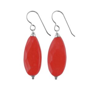 Red Jade Sterling Silver Dangle Earrings, Pear Briolette Cut