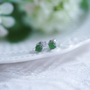 Sterling Silver Green Jade Stud Earrings: Tiny Round Gemstone