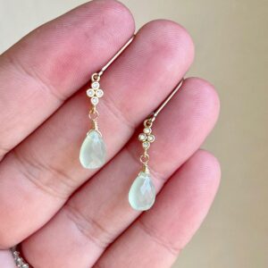 Jade Earrings, Tiny Sage Teardrop Dangle Earrings in Gold or Silver, Minimalist Green Jewelry, Jade Dangle Earrings, Gift for Mother's Day