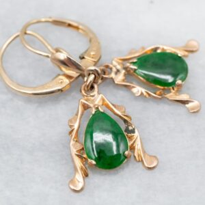Vintage 14K Yellow Gold Jade Drop Earrings