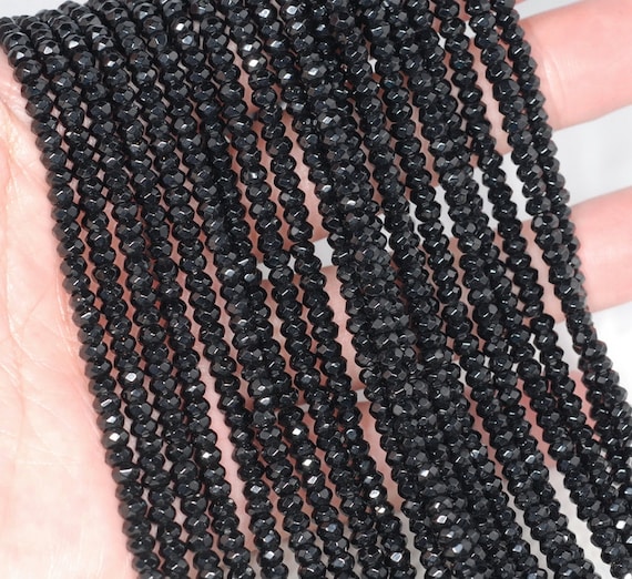 4x3mm Black Jade Gemstone Faceted Rondelle Loose Beads 15 Inch Full Strand Lot 1,2,6,12 And 50 (90182880-783)