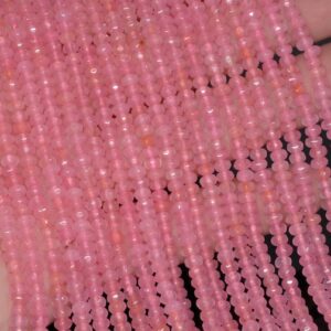 4x3mm Rose Pink Jade Gemstone Faceted Rondelle Loose Beads 15 inch Full Strand LOT 1,2,6,12 and 50 (90182849-782)