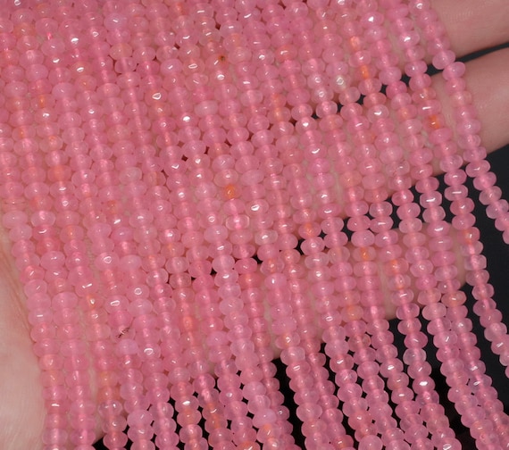 4x3mm Rose Pink Jade Gemstone Faceted Rondelle Loose Beads 15 Inch Full Strand Lot 1,2,6,12 And 50 (90182849-782)