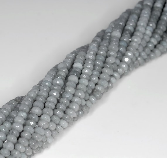 4x3mm Silver Jade Gemstone Faceted Rondelle Loose Beads 15 Inch Full Strand Bulk Lot 1,2,6,12 And 50 (90182879-783)