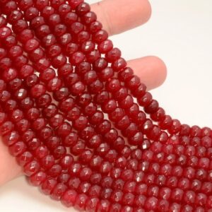 8x5mm Dark Red Jade Gemstone Faceted Rondelle 8x5mm Loose Beads 15 inch Full Strand LOT 1,2,6,12 and 50 (90182900-779)