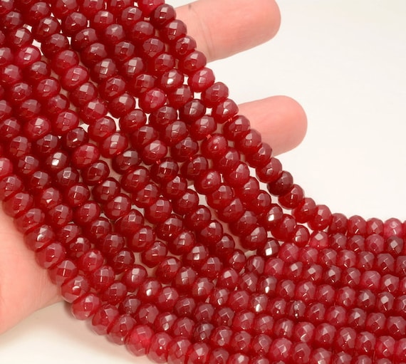 8x5mm Dark Red Jade Gemstone Faceted Rondelle 8x5mm Loose Beads 15 Inch Full Strand Lot 1,2,6,12 And 50 (90182900-779)
