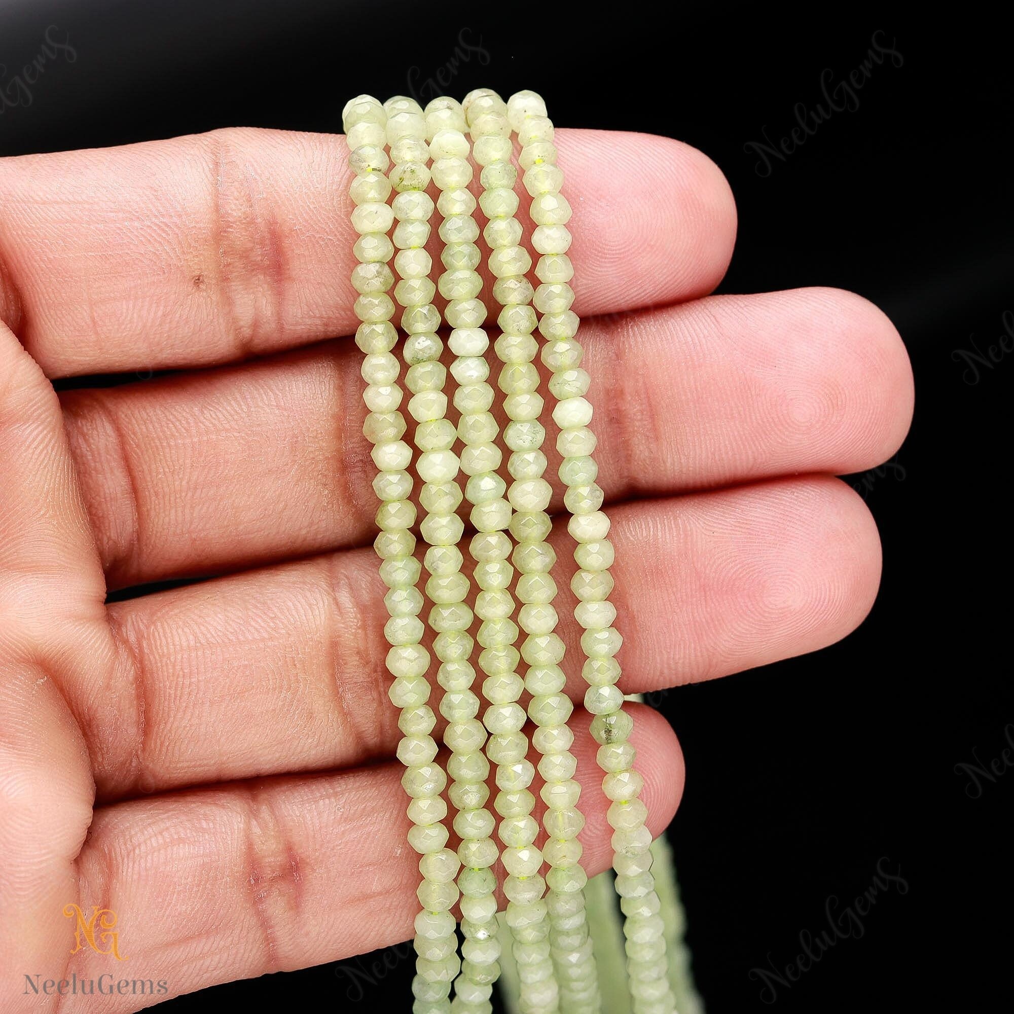 Aaa+ Green Pehnite Faceted Rondelle Beads,3-3.5 Mm Natural Green Jade Indian Cut Beads,13" Loose Gemstone Beads For Handmade Jewelry