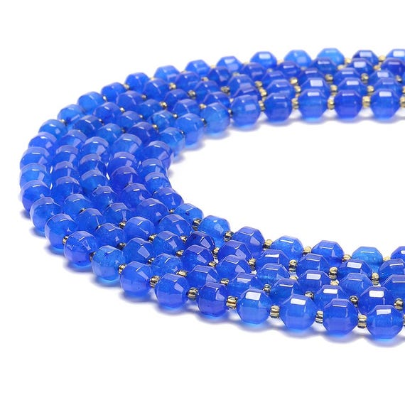 Blue Jade Gemstone Faceted Prism Double Point Cut 8mm Loose Beads Bulk Lot 1,2,6,12 And 50 (d634)