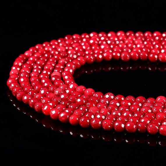 Coral Red Jade Gemstone Faceted Round 6mm Loose Beads Bulk Lot 1,2,6,12 And 50 (d630)