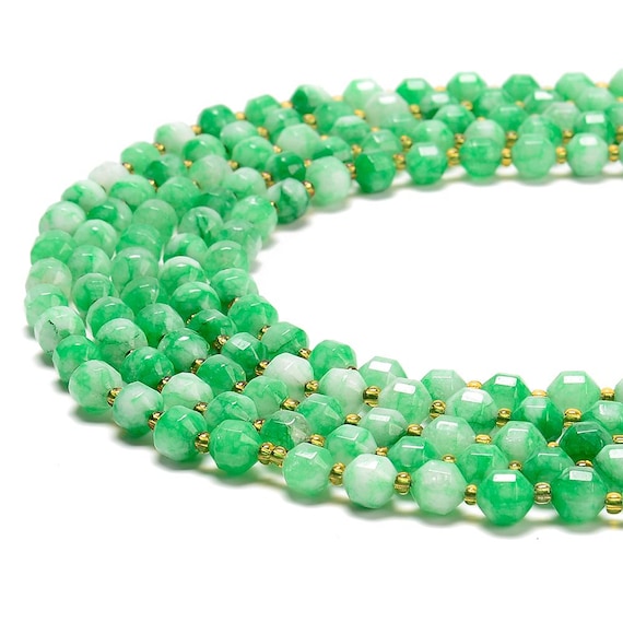 Green Jade Gemstone Faceted Prism Double Point Cut 8mm Loose Beads Bulk Lot 1,2,6,12 And 50 (d625)