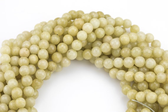 Light Olive Yellow Jade- Faceted Round 4mm 6mm 8mm 10mm 12mm - Single Or Bulk - 15.5"