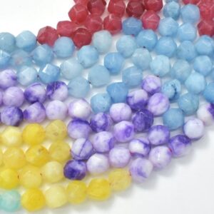 Jade-multi Color, 8mm Faceted Star Cut Round, 15 Inch, Full Strand, Approx. 50 Beads, Hole 1mm (211186001)