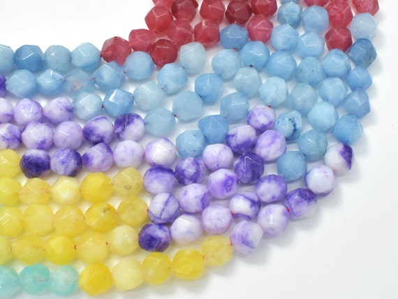 Jade-multi Color, 8mm Faceted Star Cut Round, 15 Inch, Full Strand, Approx. 50 Beads, Hole 1mm (211186001)
