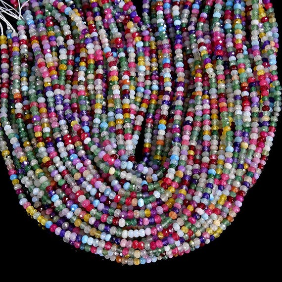 Multi Jade Gemstone 4x3mm Faceted Rondelle Beads 13.5 Inch Full Strand Bulk Lot 1,2,6,12 And 50 (80019527-p109)