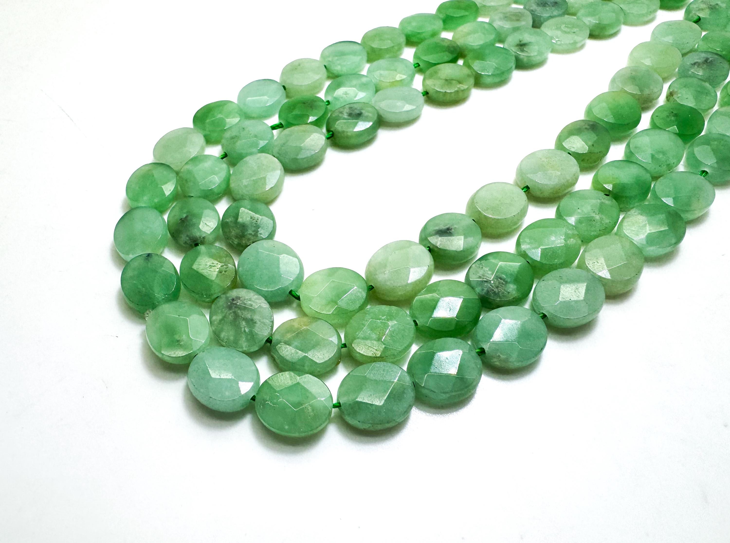 Natural Green Burma Jade Flat Faceted Oval Gemstone Beads - Pgs96
