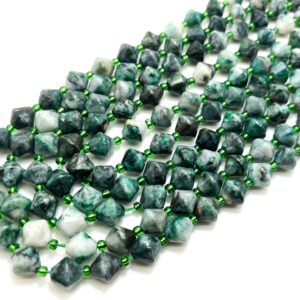 Natural Green Mountain Jade Beads, Green Jade Bicone Beads Faceted 8mm Gemstone Beads 15.5" Strand - Pgs315h