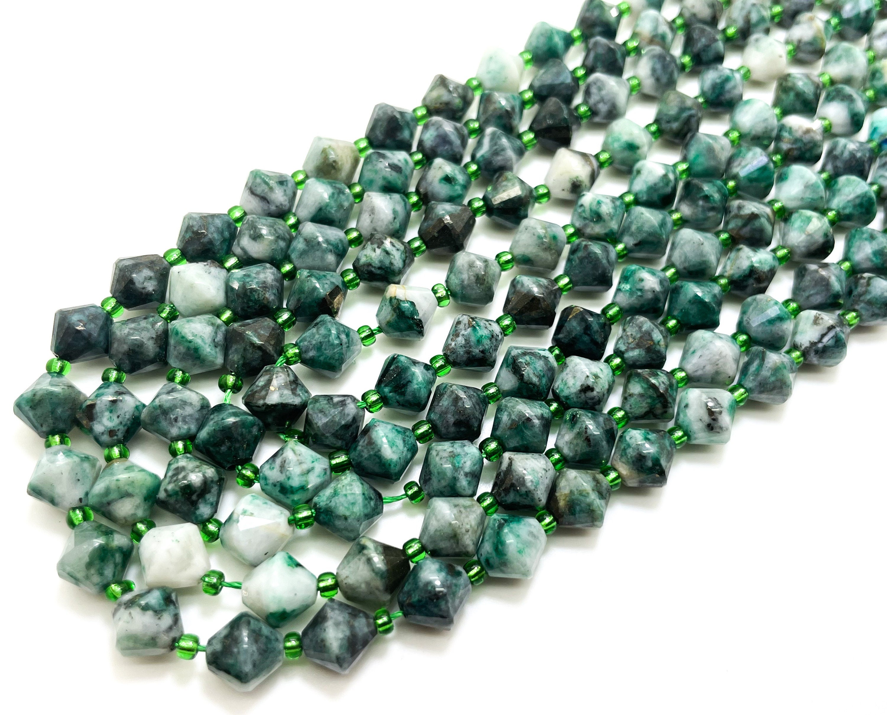 Natural Green Mountain Jade Beads, Green Jade Bicone Beads Faceted 8mm Gemstone Beads 15.5" Strand - Pgs315h Natural Green Mountain Jade Beads, Green Jade Bicone Beads Faceted 8mm Gemstone Beads 15.5" Strand - Pgs315h