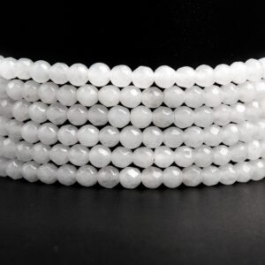 Natural White Jade Gemstone Grade Aaa Faceted Round 4mm Loose Beads