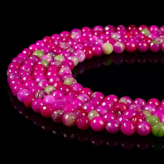 Pink Green Jade Gemstone Faceted Round 8mm Loose Beads Bulk Lot 1,2,6,12 And 50 (d632)