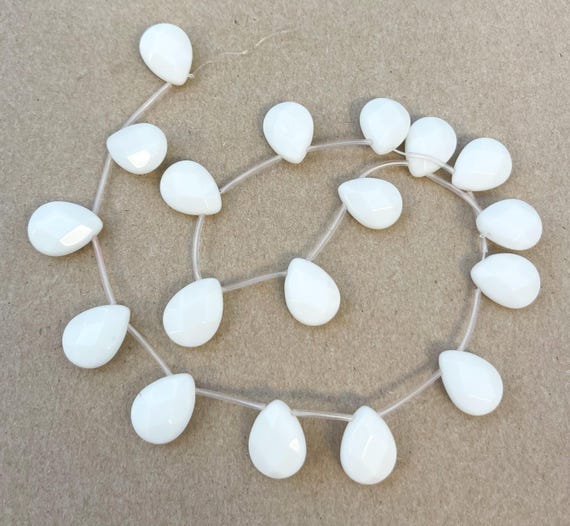 White Jade 16x12x6mm Faceted Flat Teardrop Gemstone Beads--15.5 Inch Strand